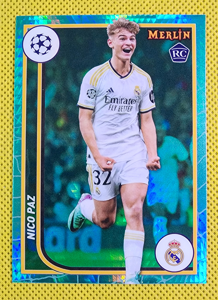 Nico Paz 2023-24 Topps Merlin Aqua Prism Refractor Rookie #117 Real Madrid