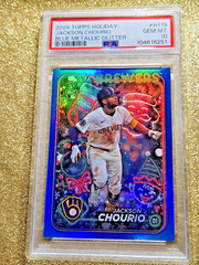 2024 Topps Holiday Blue Metallic Glitter RC Jackson Chourio Rookie H119 PSA 10💥