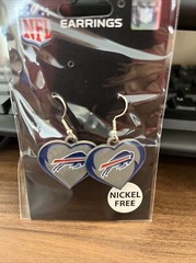 NFL Buffalo Bills Silver Swirl Heart Dangle Earrings Nickel Free