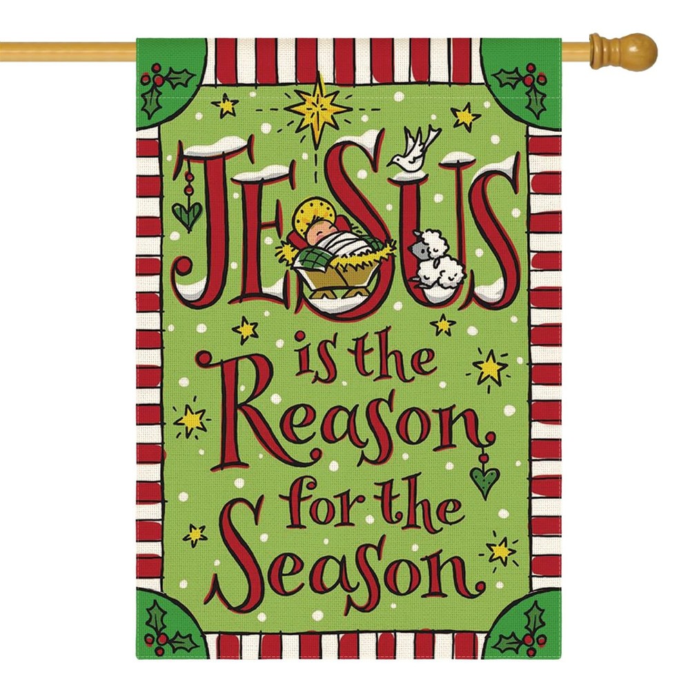 AVOIN colorlife Jesus Is The Reason For Season House Size-28 x 40&Prime;, Green