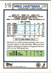1992-93 Topps #518 Mike Hartman Tampa Bay Lightning