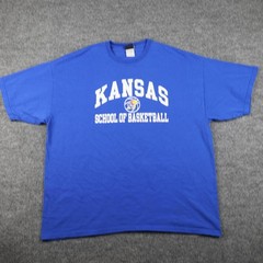 Kansas Jayhawks Shirt Mens 2XL Blue NCAA Basketball Tee School of Basketball