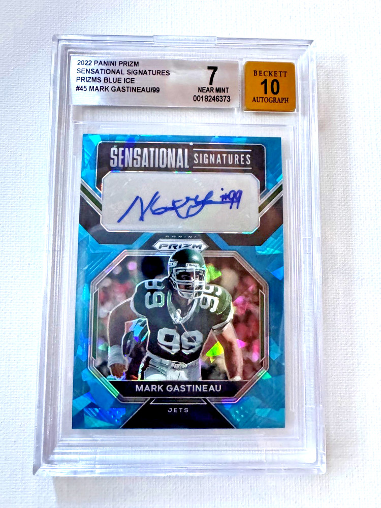Mark Gastineau, Panini Prizm Blue Ice, 60/99 Autographed BECKETT 10 Card, , ,