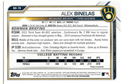 Alex Binelas Milwaukee Brewers 2021 Bowman Draft 1st Bowman
