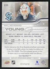 2025-26 Upper Deck Series 1 Outburst Silver #220 Niklas Kokko Young Guns RC