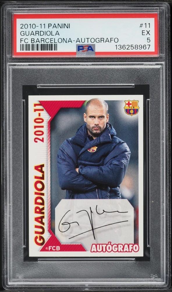 figurina 2010 Panini FC Barcelona Autografo Guardiola #11 PSA 5 EX