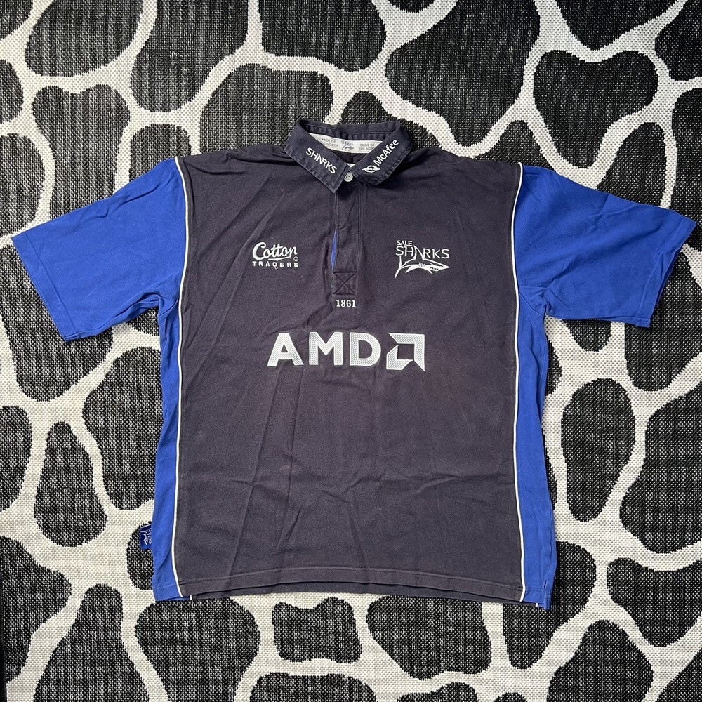 Vintage Sale Sharks 2002 / 2003 Cotton Traders Short Sleeve Rugby Shirt XL AMD