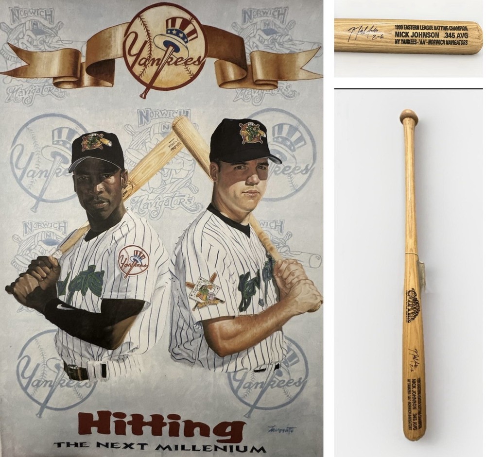 1999 NY Yankees Norwich Navigators Nick Johnson Signed Bat #2/6 & Poster 22/150