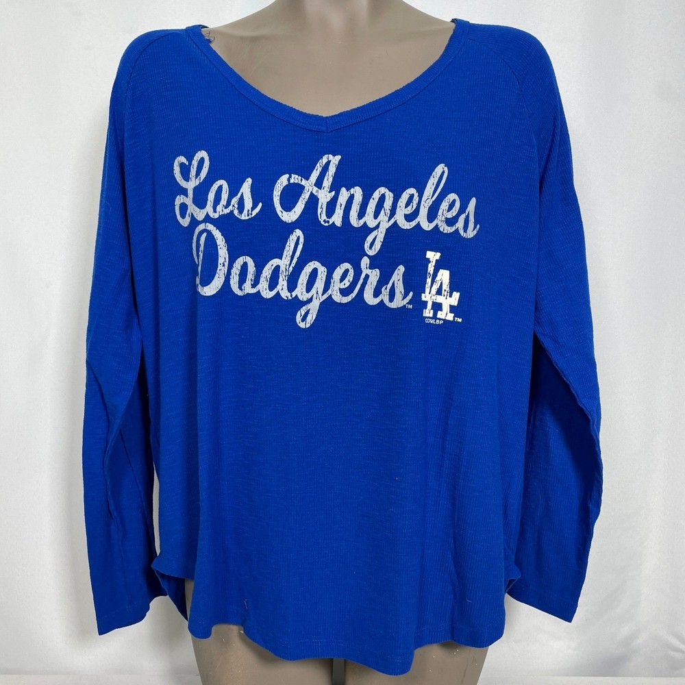 Los Angeles Dodgers MLB Blue Ribbed Long Sleeve Script Logo Shirt Women&rsquo;s LARGE