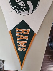 COLORADO STATE RAMS CSU Gold And Green Embroidered WOOL BLEND Pennant 17X40