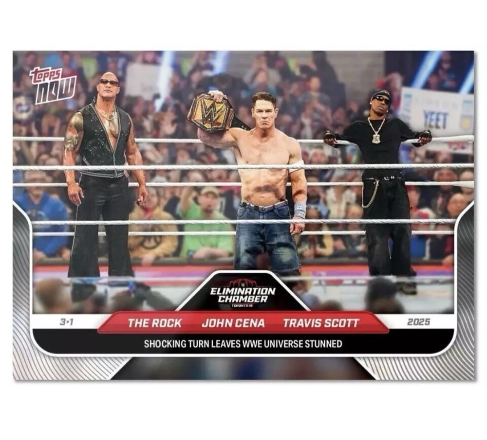 2025 Topps Now WWE #27 The Rock John Cena Travis Scott Shocking Turn Elimination