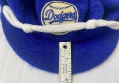 VTG CHILD 22.5” Dodgers Baseball Script Logo MLB Knit Hat Blue Newsboy Brim Pom