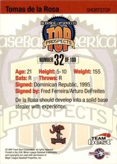 Tomas De La Rosa 1999 Team Best Auto #32 A Jupiter Hammerheads