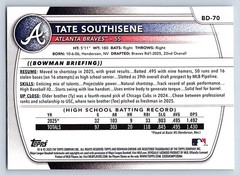 TATE SOUTHISENE BRAVES RC 1st card 2025 BOWMAN DRAFT #BD-70
