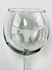 Pair Of 2 Texas Longhorns Stemmed Wine Glass Large Mouth Clear Frosted Logo EXC!