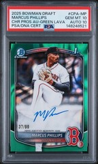 2025 Bowman Draft Marcus Phillips 1st Bowman Green Lava Auto /99 PSA 10 RC