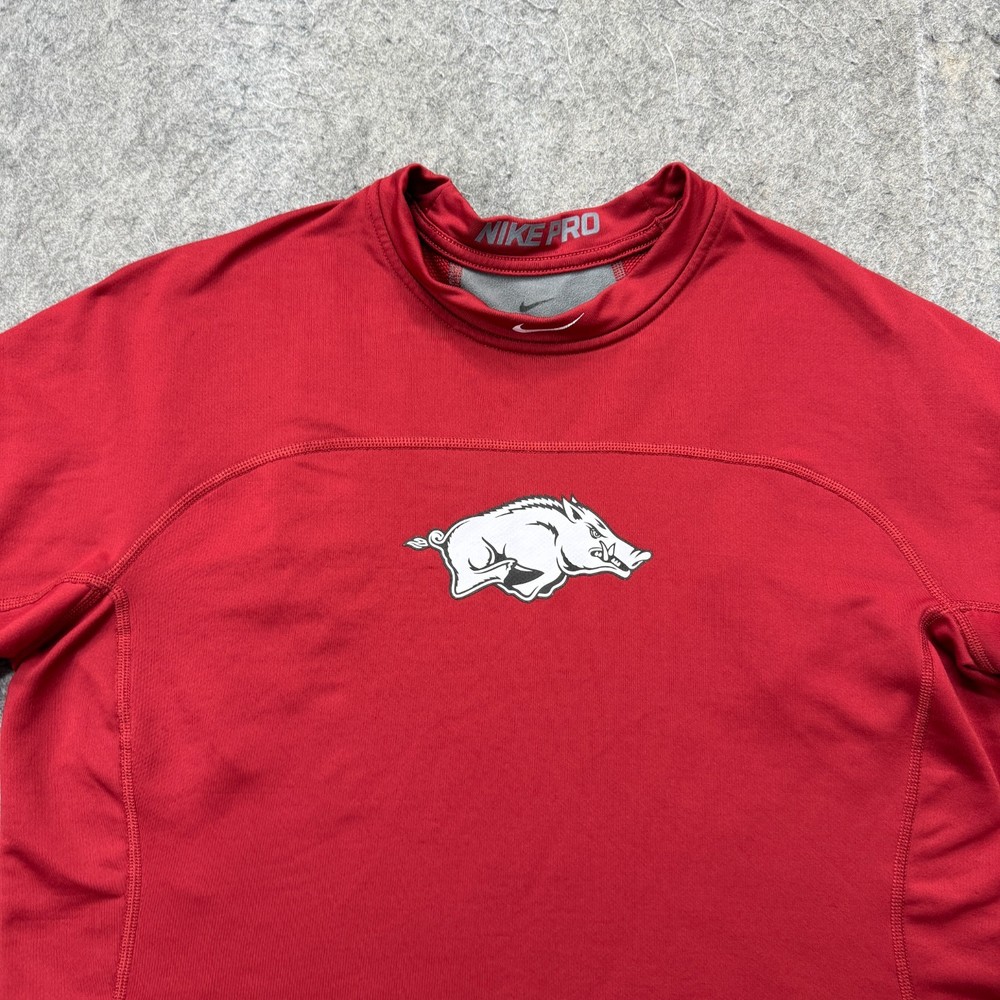 Arkansas Razorbacks Nike Pro Shirt Men L Red Gray Crew Neck Stretch Training