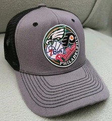 Philadelphia Sports Teams Hat Dark Gray & Black Mesh Snapback Cap Adjustable Hat