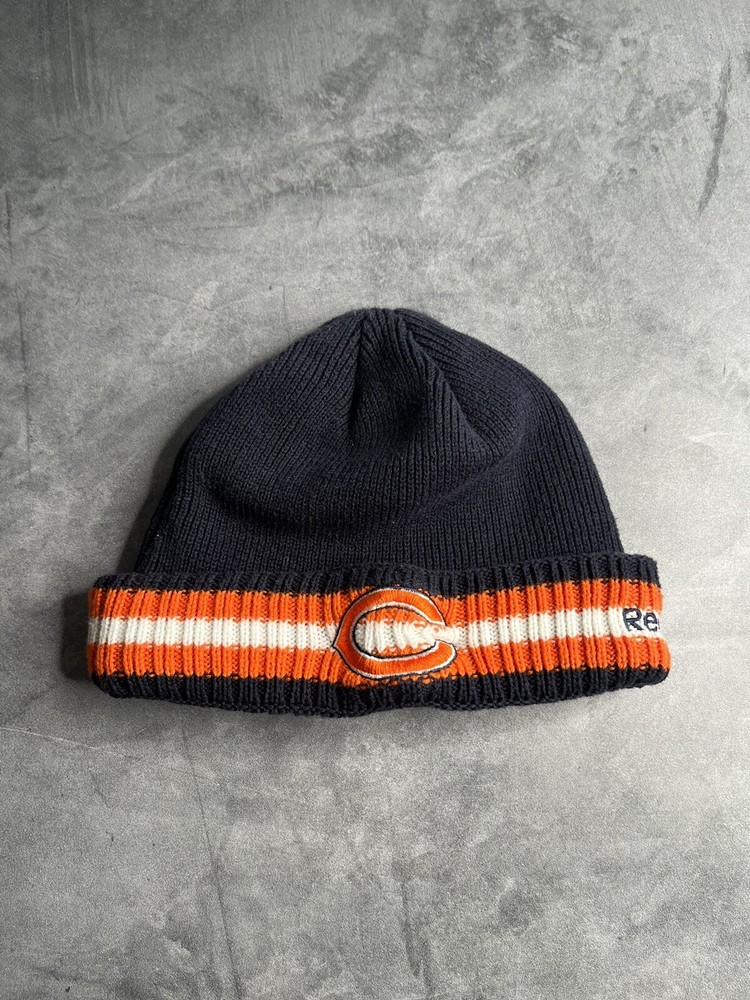 Chicago Bears Beanie NFL Reebok Embroidered Cuff Navy Orange and White Stripes