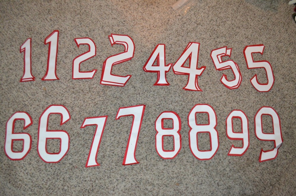 WHITE-RED Football LAX Jersey 12&Prime; Back 10&Prime; Front Tackle Twill Number Set Kit 195