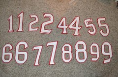 WHITE-RED Football LAX Jersey 12&Prime; Back 10&Prime; Front Tackle Twill Number Set Kit 195