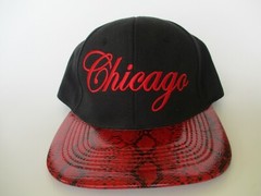 Chicago Snake Skin Bill Snapback Black Hat Cap CARBON EMBROIDERED BLACK RED
