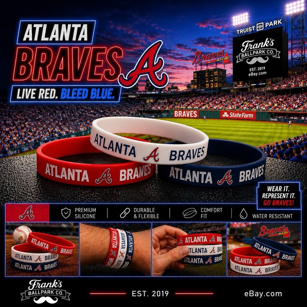 Atlanta Braves America Fan Pack Red White Blue Wristbands Bracelet Fan Gear NIB