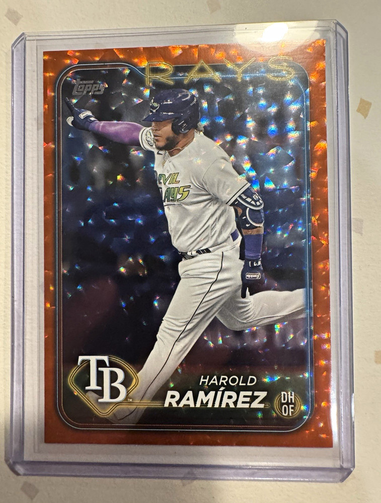 Topps 2024 Series 1 Harold Ramirez #256 Rays Orange Crackle Foil /299