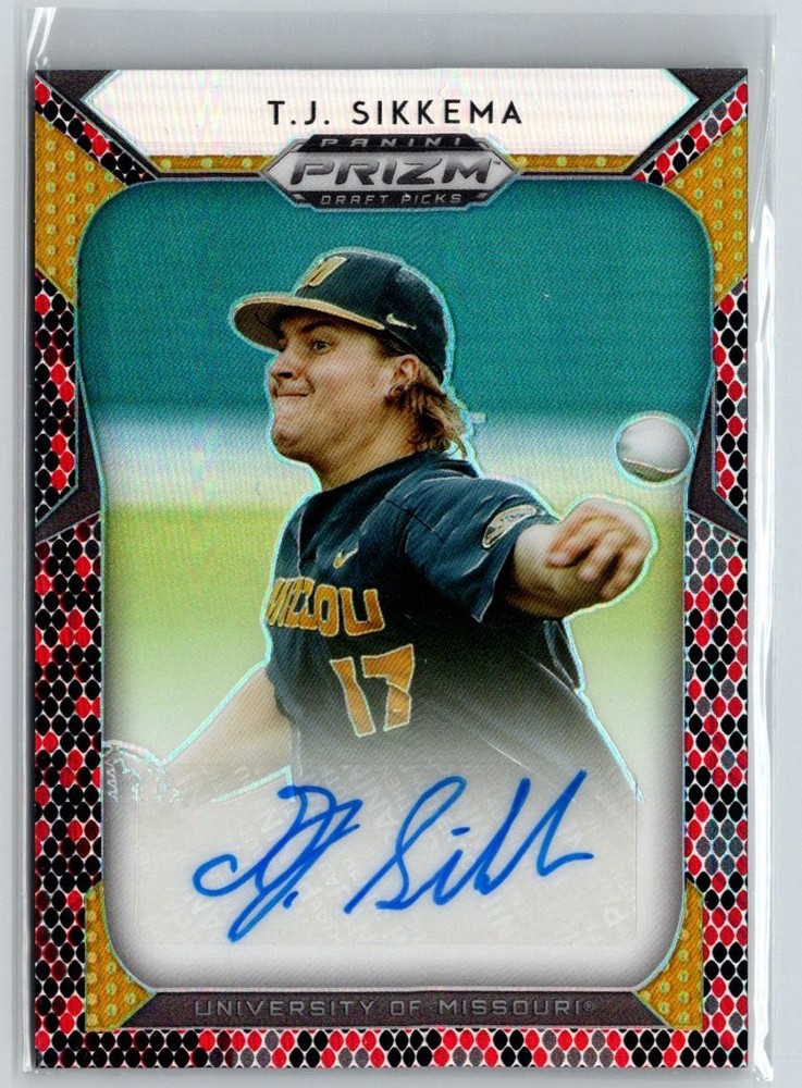 2019 Panini Prizm #58 T.J. Sikkema Autographs Red & Black Snake Skin U.38