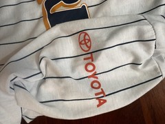 Padres San Diego Blue Promo GIVEAWAY Pinstripe Hooded Shirt Adult M RARE Clean