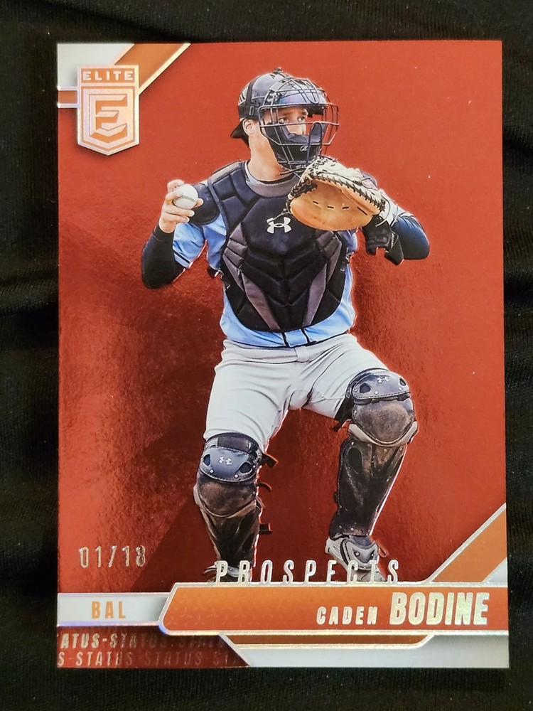Caden Bodine 2026 Donruss Elite Prospect Status Red #1/18 BOOKEND Orioles