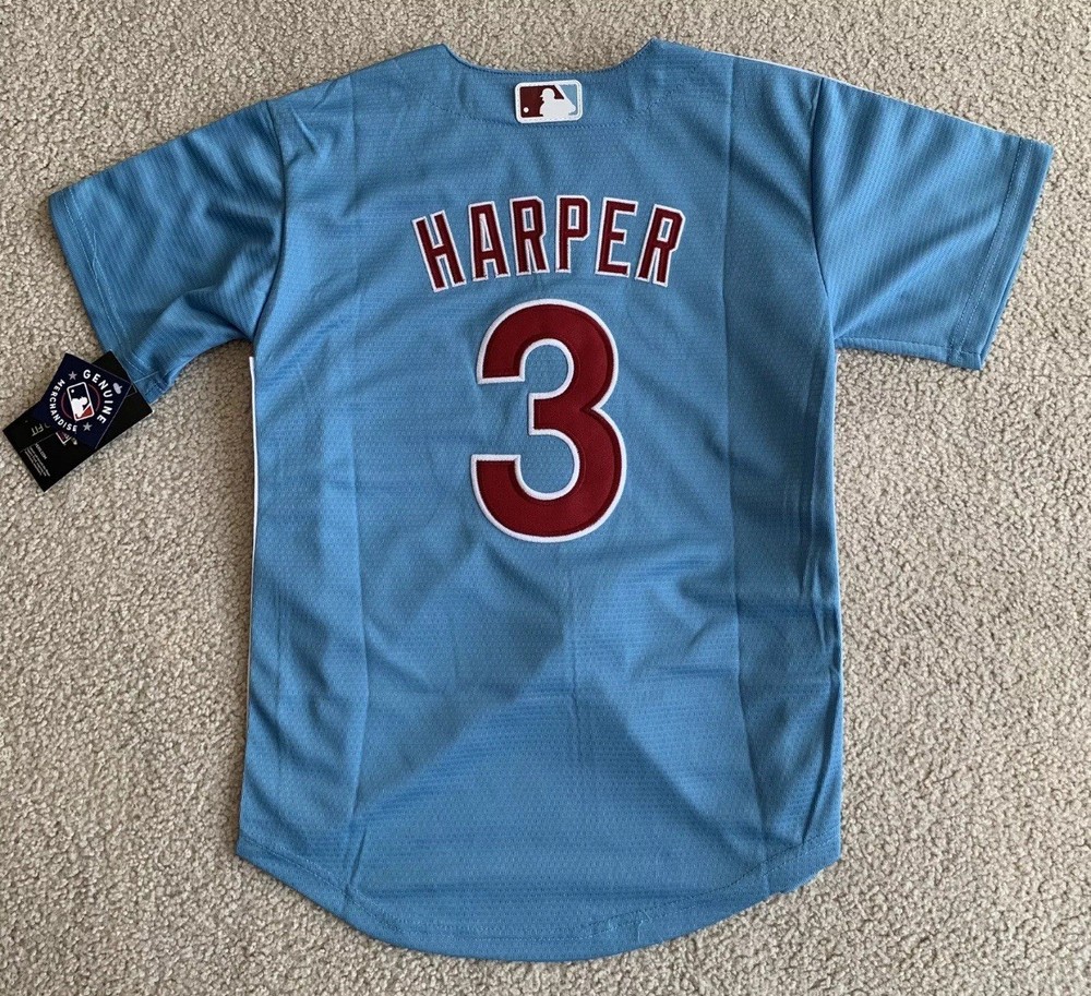 NWT Kids Youth Bryce Harper Phillies Powder Blue Jersey Size Small