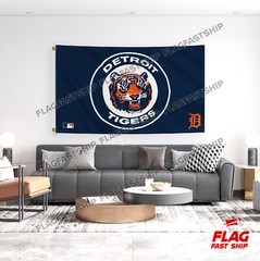 Detroit Tigers 3×5 FT Banner Logo Grommets Cave Man Fast FREE Shipping US Seller