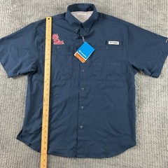 Columbia PFG Shirt Mens Small Ole Miss Rebels Blue Button Up Fishing Vented NWT