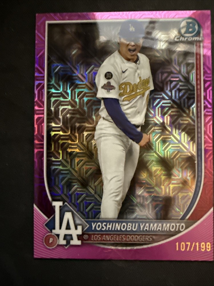2025 Bowman – Yoshinobu Yamamoto #18 Chrome Pink Mojo Refractor /199 WS MVP