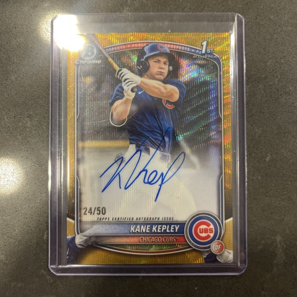 Kane Kepley 2025 Bowman Draft Chrome 1st Auto Gold Wave Refractor /50 CUBS
