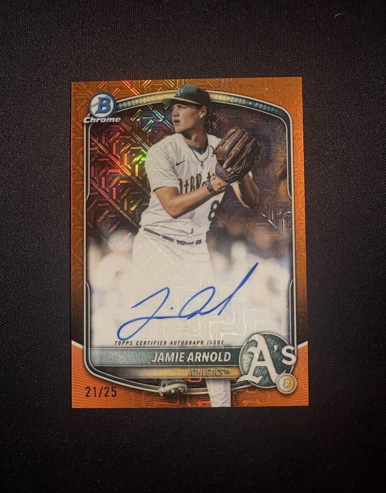 Jamie Arnold Bowman Prospects Chrome Orange Mojo Auto /25 #19 BMA-JA RC