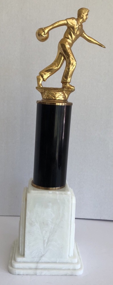 Art Deco Bowling Trophy Brass Metal Alloy w/ Bakelite Column Base Dodge Inc VTG
