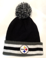 Pittsburgh Steelers Black and Gray Knit Beanie Hat with Pom Pom