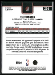 2025-26 Topps Chrome Yang Hansen #266 Blue X-Fractor RC Trail Blazers