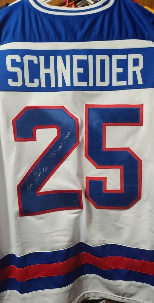 BUZZ SCHNEIDER 1980 GOLD MEDAL INSCRIBED Team USA Hit Parade Jersey Verified Sig
