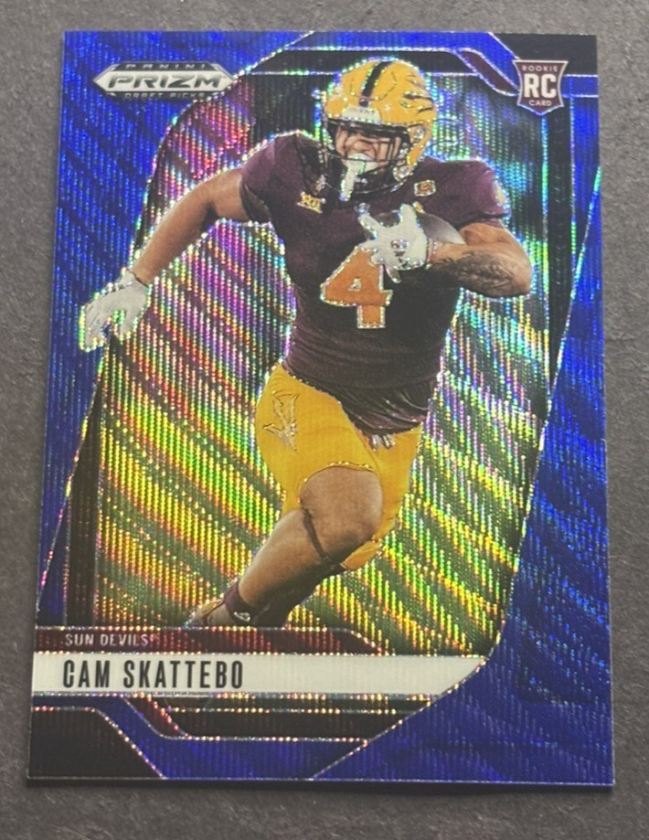 2025 Panini Prizm Draft Picks Cam Skattebo Blue Wave Prizm RC SN:263/299 #9