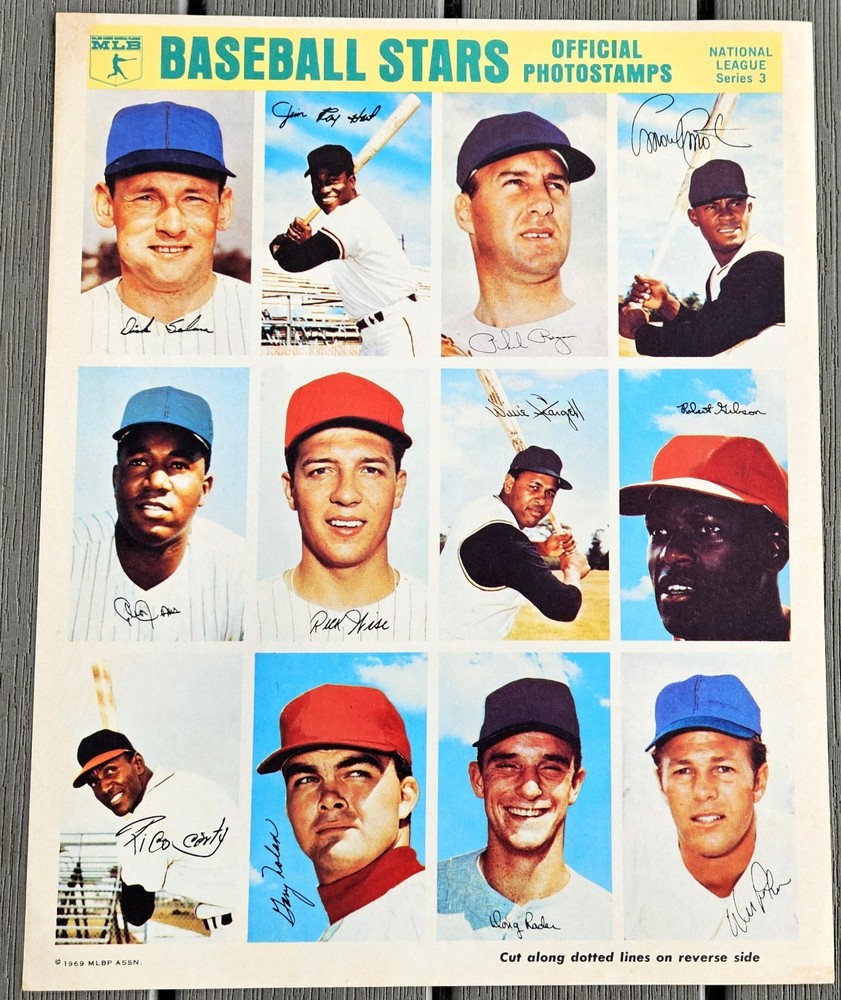 1969 MLB Baseball Photostamps Bob Gibson Willie Stargell Panel Sheet NL Series 3