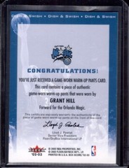 GRANT HILL 2002-03 Fleer Box Score Swish & Dish Game Used Jersey Qty