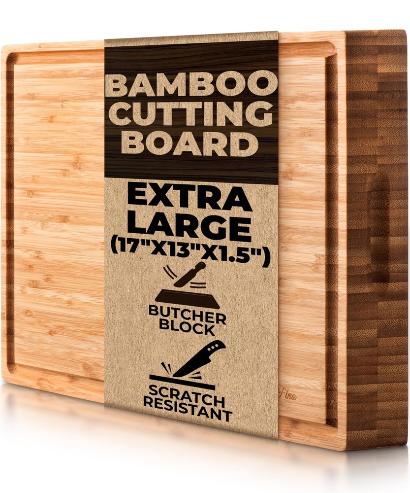 Butcher Block – Organic Bamboo Cutting Board w/Juice 17&Prime;L x 13&Prime;W, Natural