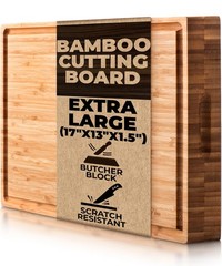 Butcher Block – Organic Bamboo Cutting Board w/Juice 17&Prime;L x 13&Prime;W, Natural