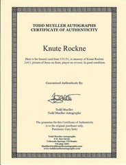 KNUTE ROCKNE 3/31/31 FUNERAL PRAYER CARD 2-1/2 X 4-1/4 COLLEGE COACH PLAYER COA