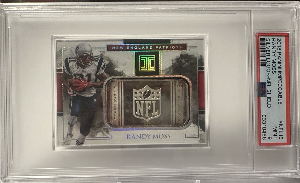 2018 Panini Impeccable Silver NFL Shields #NFL-18 Randy Moss/15 PSA 9 Silver Bar