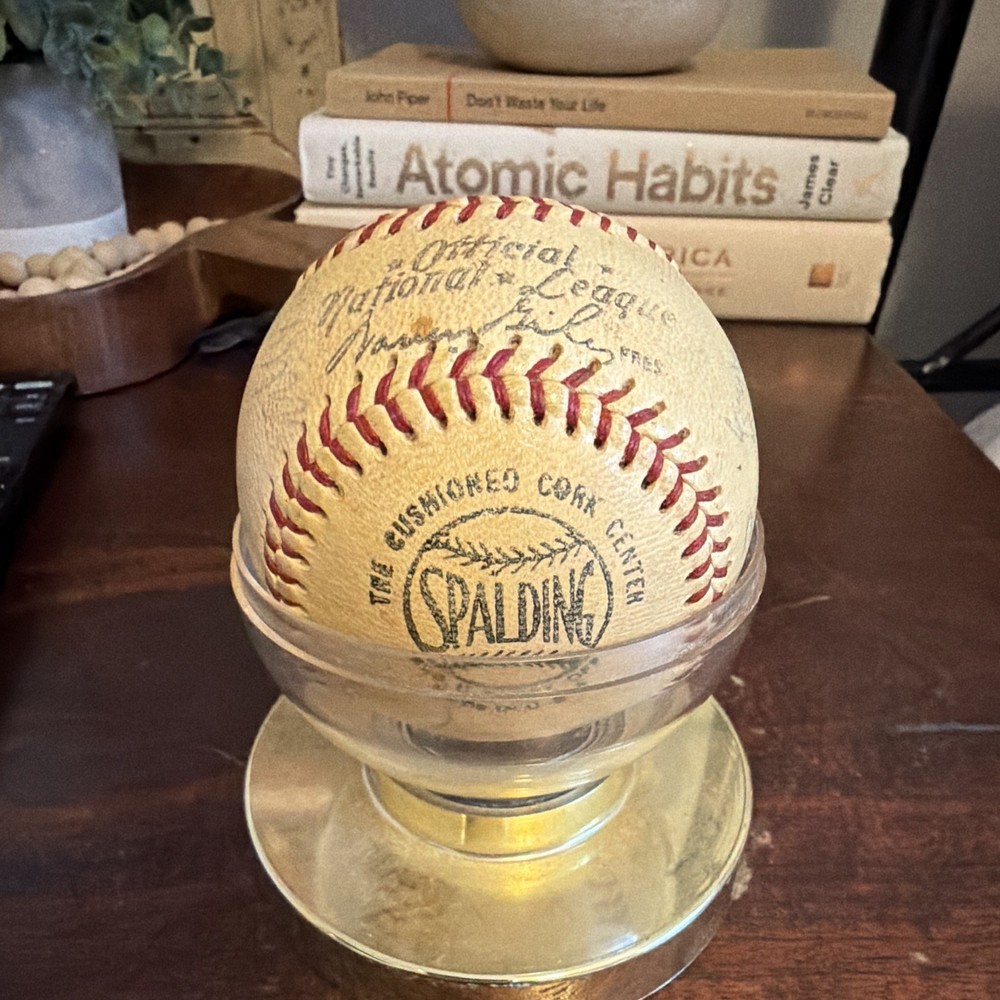 Spalding Baseball Signed by 1966 Los Angeles Team. Signatures fading.