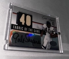GALE SAYERS FABRIC OF THE GAME USED JERSEY AUTO #’d / 40 ! 2006 CERTIFIED HOF